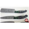 Image 13 : Knife Set (4)  (Consignor Tag - Damascus Knife Set : Green & Black Laminate w/Mosaic Pins) (Longest 