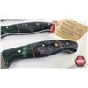 Image 3 : Knife Set (4)  (Consignor Tag - Damascus Knife Set : Green & Black Laminate w/Mosaic Pins) (Longest 