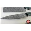 Image 6 : Knife Set (4)  (Consignor Tag - Damascus Knife Set : Green & Black Laminate w/Mosaic Pins) (Longest 