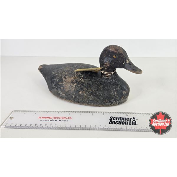 Wooden Duck Decoy (Consignor Tag: Working Blue Bill Drake : 1930's) (Measures : 6"H x 6-1/4"W x 12-3