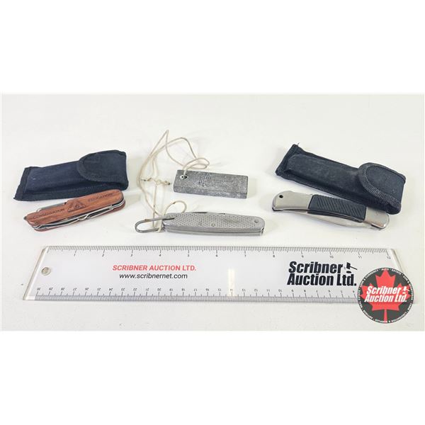Variety of Pocket Knives (3) w/Magnesium Fire Starter/Sharpening Stone