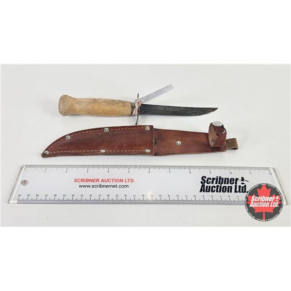 Knife w/Leather Sheath (Consignor Tag - Frosts Mora Knife Sweden) (Total Length of Knife : 9-1/2"L)