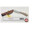 Image 1 : Knife w/Leather Sheath (Consignor Tag - Stainless Skinner Wood Grain Laminate) (Total Length of Knif