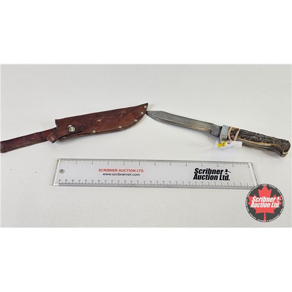 Knife w/Leather Sheath (Consignor Tag - Stainless Bowie Solingen Germany H7) (Total Length of Knife 