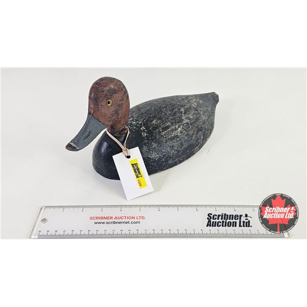 Wooden Duck Decoy : Working Red Head Drake Hollow Body (c. 1920) (Measures : 6"H x 6"W x 14-1/2"D)