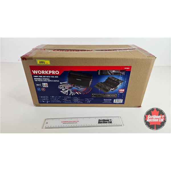 Workpro : 188 pc Tool Set With Tool Box : (1/4" drive &3/8" drive) (New In Box) (Box Measures : 10"H