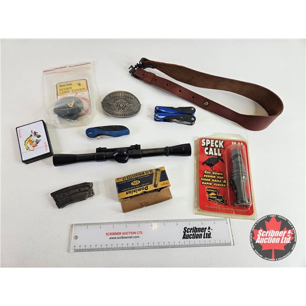 Hunting Combo:  - Speck Call - Rifle Sling - Weaver Scope - 22LR Magazine - 32-20 WIN Brass (20) - B