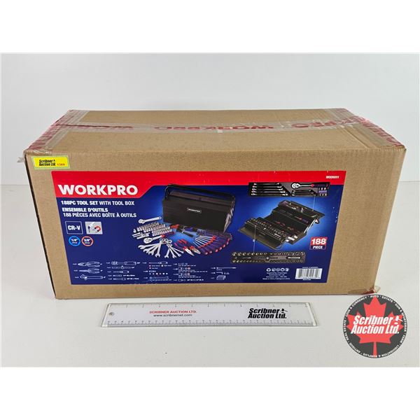 Workpro : 188 pc Tool Set With Tool Box : (1/4" drive &3/8" drive) (New In Box) (Box Measures : 10"H