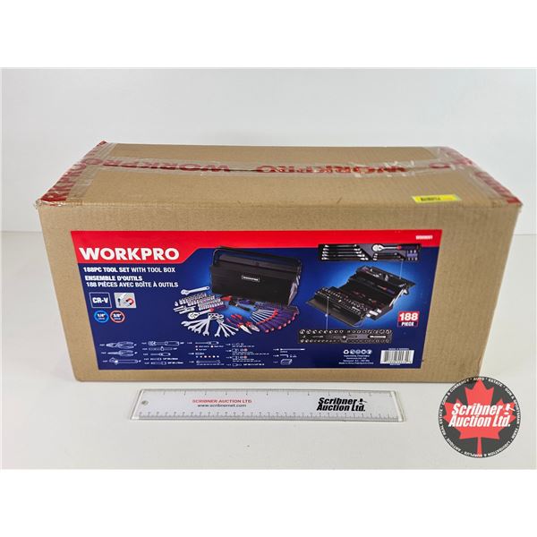 Workpro : 188 pc Tool Set With Tool Box : (1/4" drive &3/8" drive) (New In Box) (Box Measures : 10"H