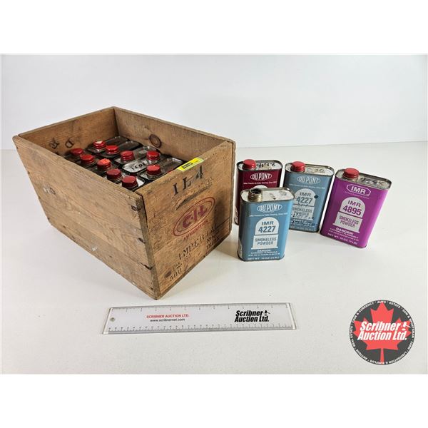 Vintage CIL Wooden Ammo Box w/Vintage Ammo Tins (Empty) (18) (Box Size 9"H x 14"W X 9-1/2"D)