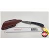 Image 1 : Knife w/Leather Sheath : (Consignor Tag - Damascus Hunting Knife Micarta Handle Leather Sheath) (Tot