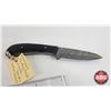 Image 6 : Knife w/Leather Sheath : (Consignor Tag - Damascus Hunting Knife Micarta Handle Leather Sheath) (Tot