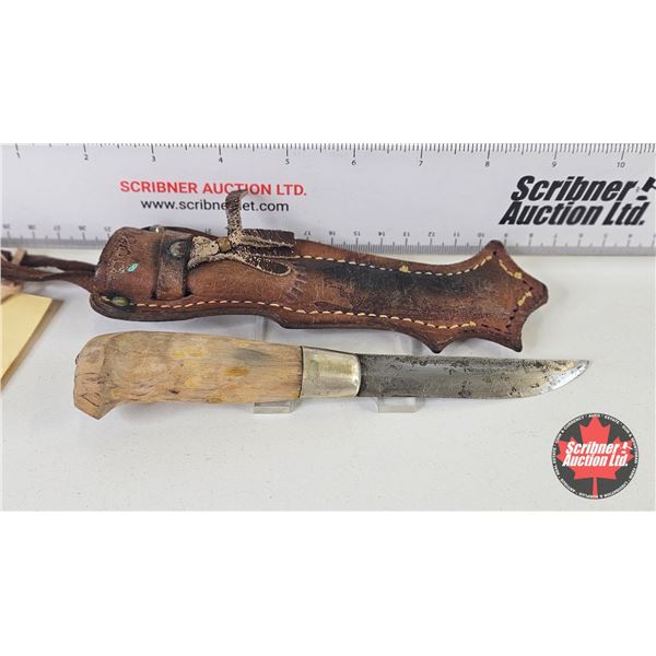 Knife w/Leather Sheath : (Consignor Tag: Vintage Puuko by J. Martinni : 1920 : Original Sheath) (Tot