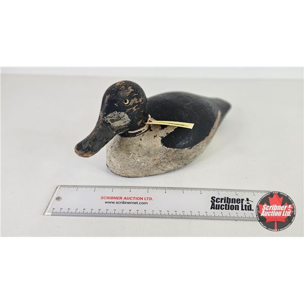 Wooden Duck Decoy : (Consignor Tag - Working Whistler Drake 1940's Bottom M or W) (Measures : 6"H x 