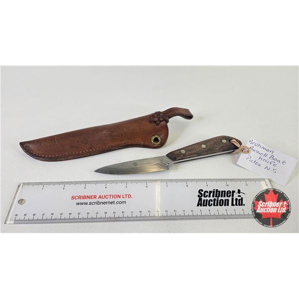 Knife w/Leather Sheath (Consignor Tag : Grohman Russell Boat Knife Pictou N.S.) (Total Length of Kni