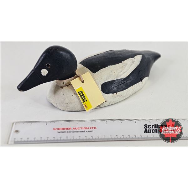 Wooden Duck Decoy (Consignor Tag : Working Golden Eye (Whistler) Drake 1930's) (Measures 5"H x 5-1/2