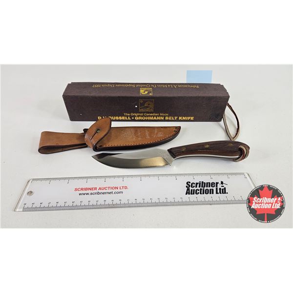 Knife w/Leather Sheath : D.H. Russell - Grohmann Belt Knife - Canada  (c/w Original Box) (Total Leng