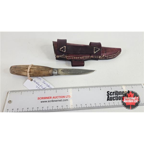 Knife w/Leather Sheath (Consignor Tag : Frosts Sweden Laminated Steel) (Total Length of Knife : 8")