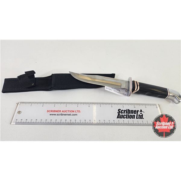 Knife w/Kevlar Sheath  (Consignor Tag : Stainless Steel : Bowie : Laminate Handle) (Total Length of 