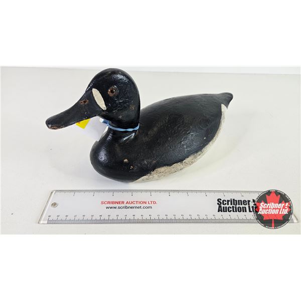 Wooden Duck Decoy (Consignor Tag : Working Blue Bill Drake : Initial H on Bottom : 1940) (Measure : 