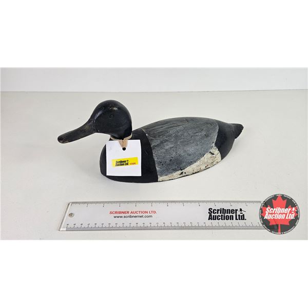 Wooden Duck Decoy (Consignor Tag : Working Blue Bill Drake : 1930) (Measures : 5-1/2"H x 5-3/4"W x 1