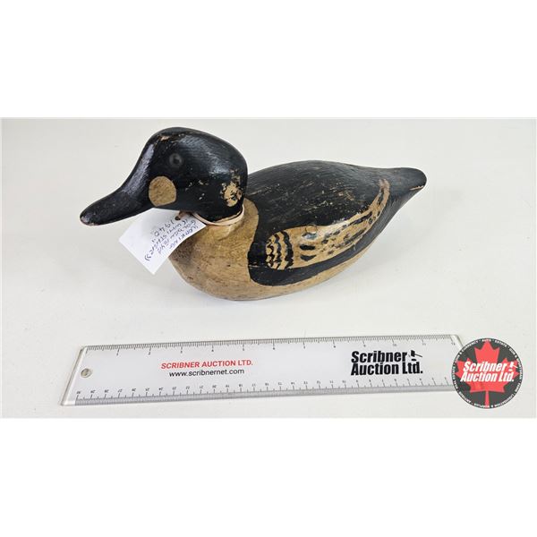 Wooden Duck Decoy (Consignor Tag : Working Golden Eye Whistler : 1940's) (Measures : 6-1/2"H x 5"W x