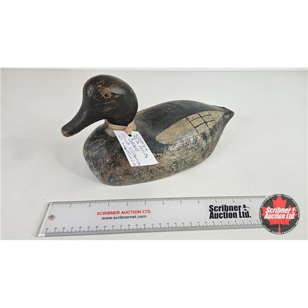 Wooden Duck Decoy (Consignor Tag : Working Red Head Drake : Found at Verdon, Quebec St. Lawrence Riv