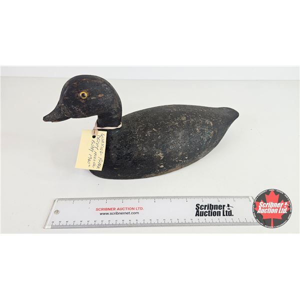 Wooden Duck Decoy (Consignor Tag : Working Black Decoy : Hollow Body : 1940's) (Measures : 7"H x 6"W