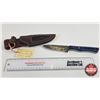 Image 1 : Knife w/Leather Sheath (Consignor Tag : Damascus Hunting Knife : Blue Laminate with Mosaic Pin : Lea
