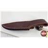 Image 6 : Knife w/Leather Sheath (Consignor Tag : Damascus Hunting Knife : Blue Laminate with Mosaic Pin : Lea