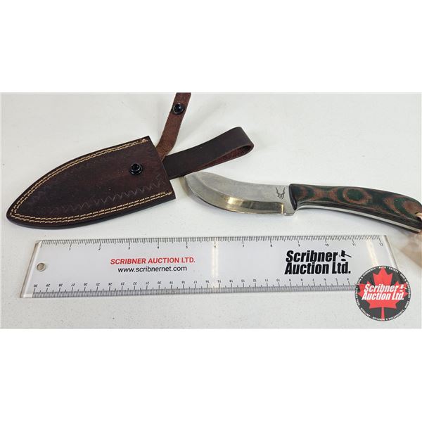Knife w/Leather Sheath (Consignor Tag : Stainless Skinner : Laminate Camo : Leather Sheath) (Total L