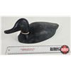 Image 1 : Wooden Duck Decoy  (Consignor Tag : Blue Bill Working Decoy : Tack Eyes : 1920's) (Measures : 6"H x 