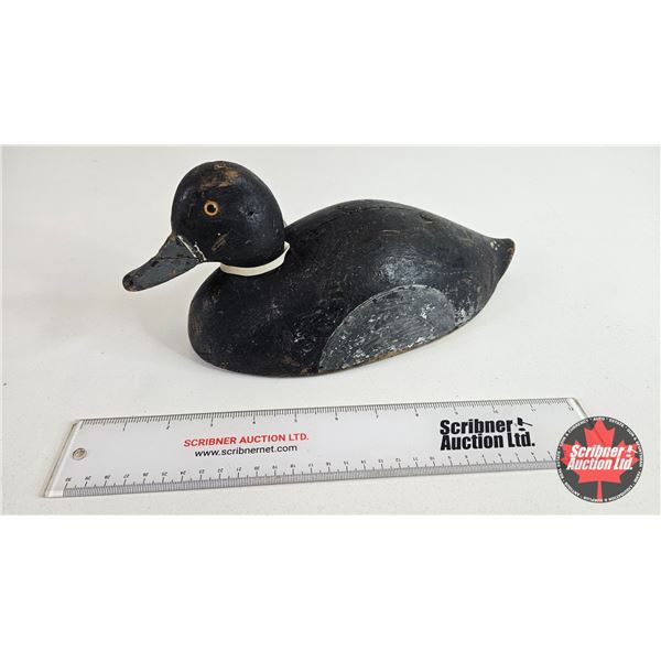 Wooden Duck Decoy (Consignor Tag : Working Blue Bill Drake : Stamped HMP : 1957) (Measures : 5"H x 5