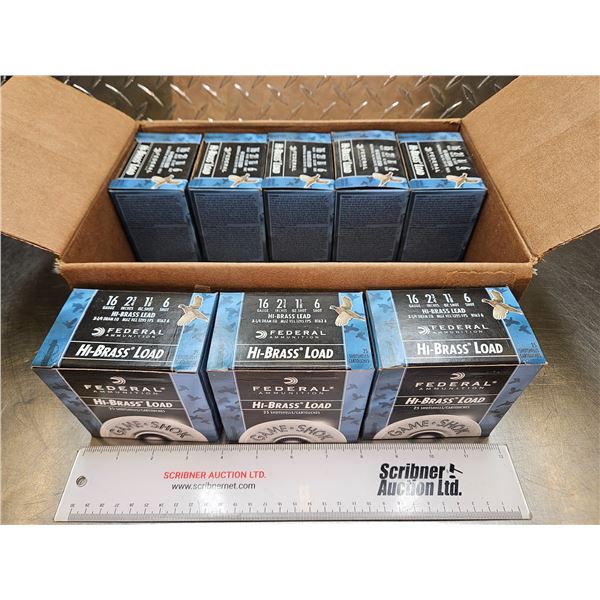 AMMO : Partial Case Lot : FEDERAL : Hi-Brass Load : 16ga 2-3/4" (1-1/8oz : #6 Shot)  (8 Boxes of 25 