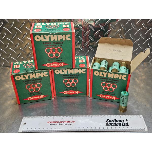 AMMO : Gevelot : Olympic Long Range : 12ga 2-3/4" (1-1/2ox : #4 Shot) (Vintage) (4 Boxes of 25 & 1 B