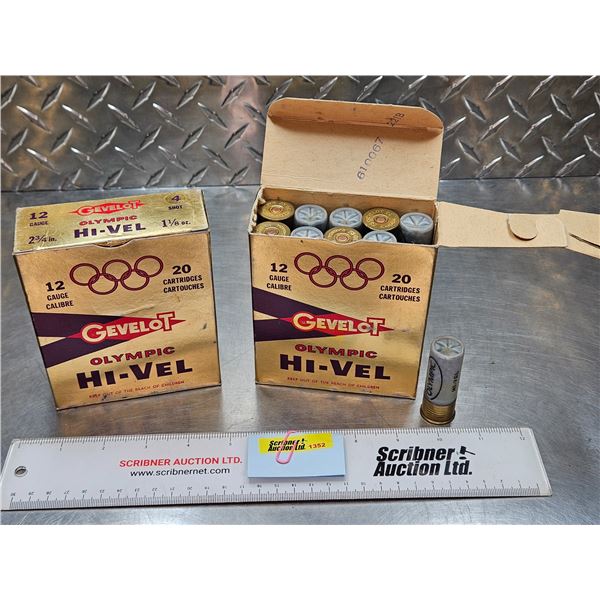 AMMO : Gevelot : Olympic : 12ga 2-3/4" (1-1/8oz : #4 Shot) (Vintage) (2 Boxes of 20 Rnds)  (40 Rnds 