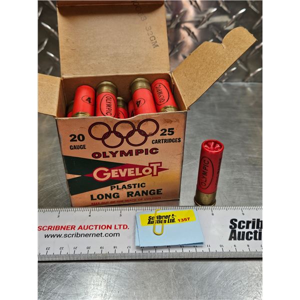 AMMO : Gevelot : Olympic : 20ga 2-3/4" (1oz : #4 Shot) (Vintage)  (1 Box of 25 Rnds TOTAL)