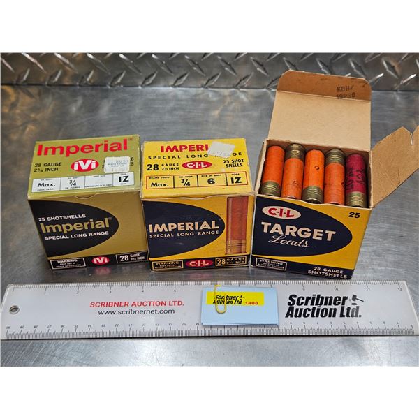 AMMO : 28ga : Mixture c/w Vintage Boxes  (74 Rnds TOTAL)