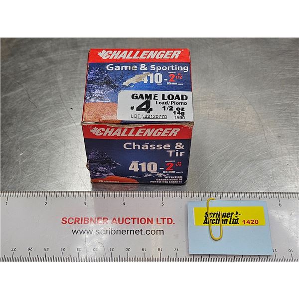 AMMO : Challenger : Game & Sporting : 410ga 2-1/2" (1/2oz : #4 Shot)  (1 Box of 25 Rds TOTAL)