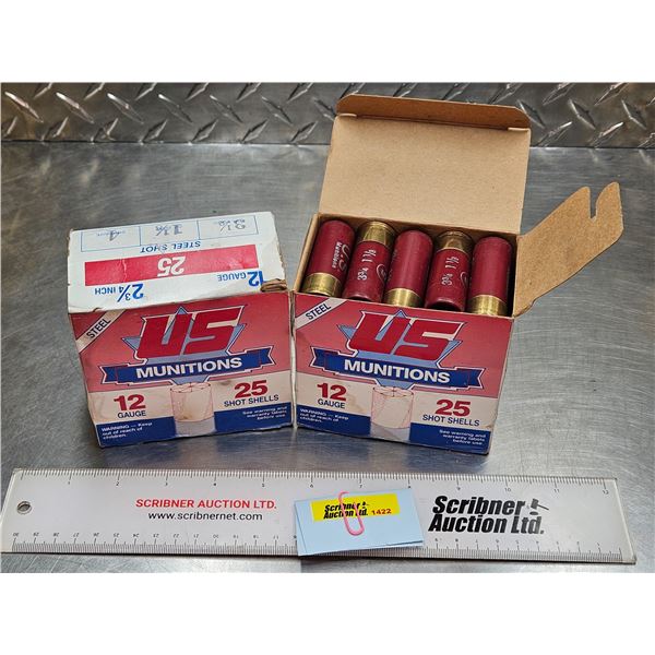 AMMO : US Munitions : 12ga 2-3/4" (#4 Steel Shot & #5 Steel Shot)  (2 Boxes of 25 Rnds)  (50 Rnds TO