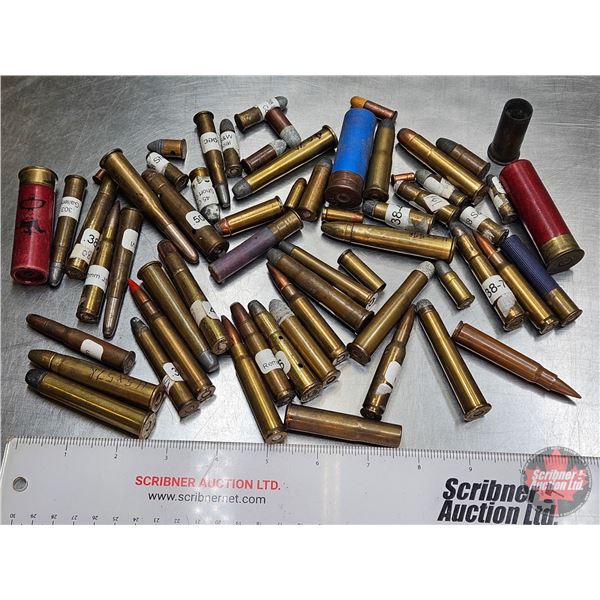 AMMO : Variety of Vintage Ammo (58 Rds TOTAL)  c/w Brass (2 Count)