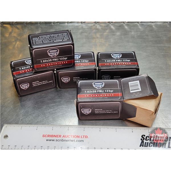 AMMO : M.F.S. : Mil-Spec : 7.62x39 (123gr : FMJ)  (5 Boxes of 20 Rnds)  (100 Rnds TOTAL)