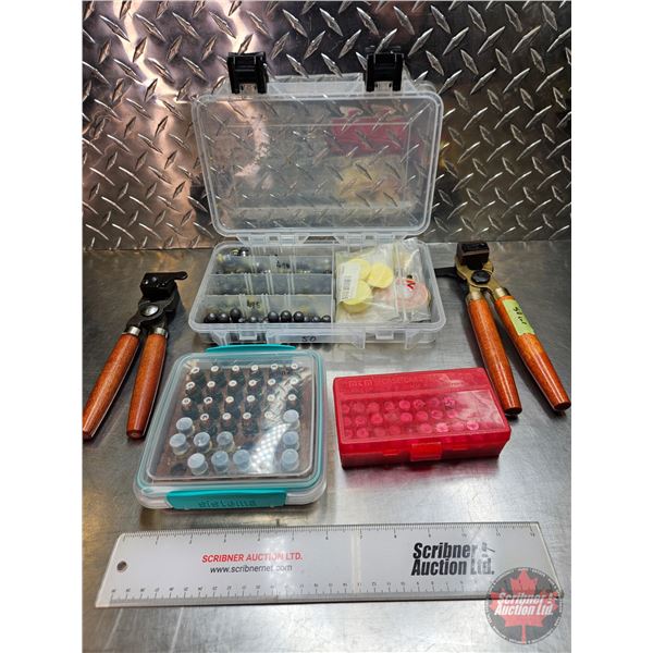 Variety of 50cal Reloading : Bullet Moulds (2), Lead Bullets, Balls, Wads, etc