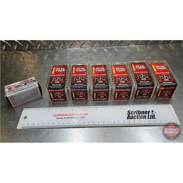 AMMO : Hornady : V-Max : 22 Magnum (30gr)  (5 Boxes of 50 Rnds & 1 Box of 30 Rnds)  & Winchester 22 