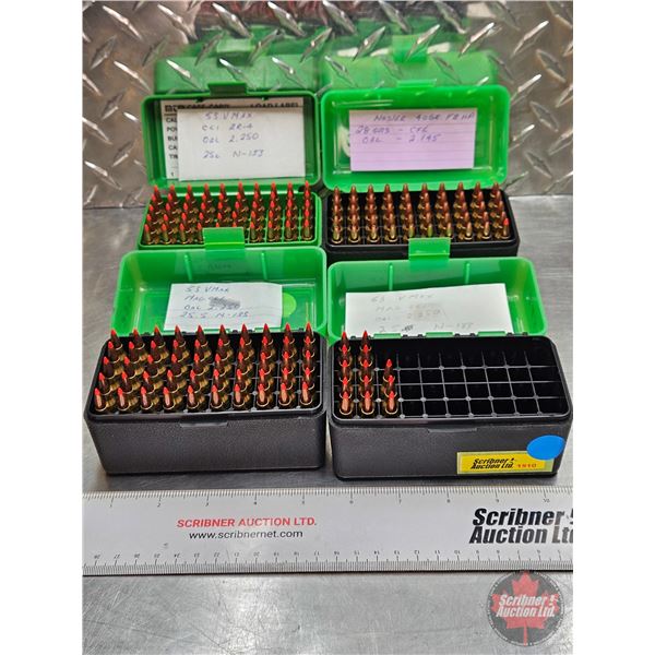 AMMO : Reloads : 223cal (163 Rnds TOTAL)  c/w Plastic Ammo Cases (4)