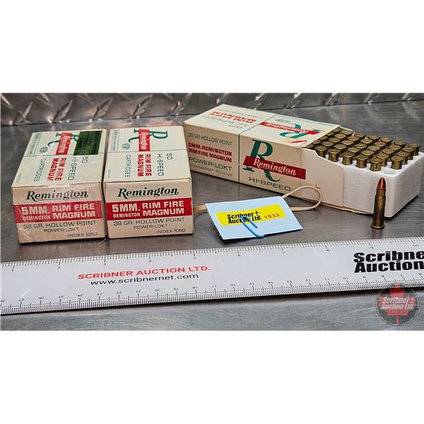 AMMO : Remington : 5mm Rimfire Magnum (38gr : H.P.)  (3 Boxes of 50 Rnds)  (150 Rnds TOTAL)