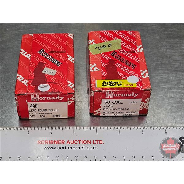 Lead Round Balls : Hornady : 50cal  (2 Boxes of 100 Count)  (200 Count TOTAL)