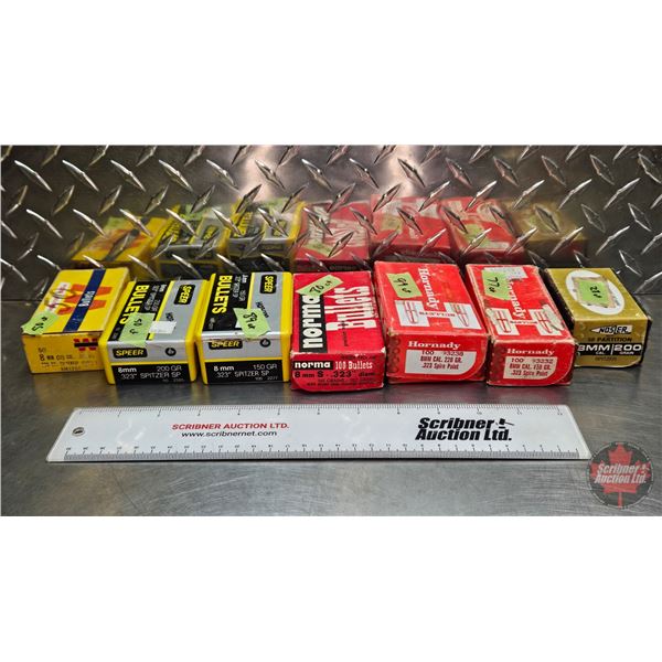 BULLETS : Large Variety of 8mm (473 Count TOTAL)  - 150gr (89 Count)  - 165gr (80 Count)  - 150gr (7