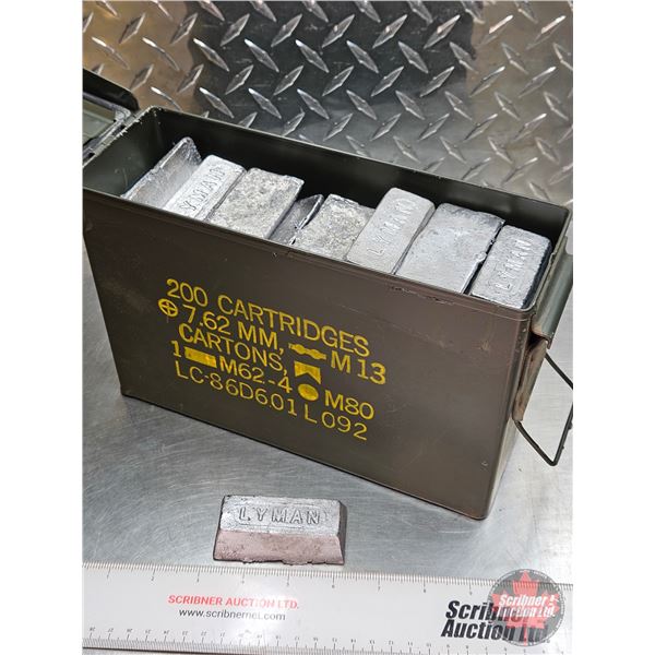 1 Pound Lead Bars (60 Count TOTAL) c/w Metal Ammo Box (Ammo Box Measures : 7"H x 11"W x 4"D)
