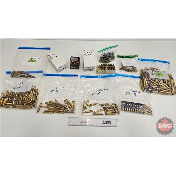 Large Assortment of Fired Brass (438 Count TOTAL)  (See List in Pictures of Calibers & Quantities)